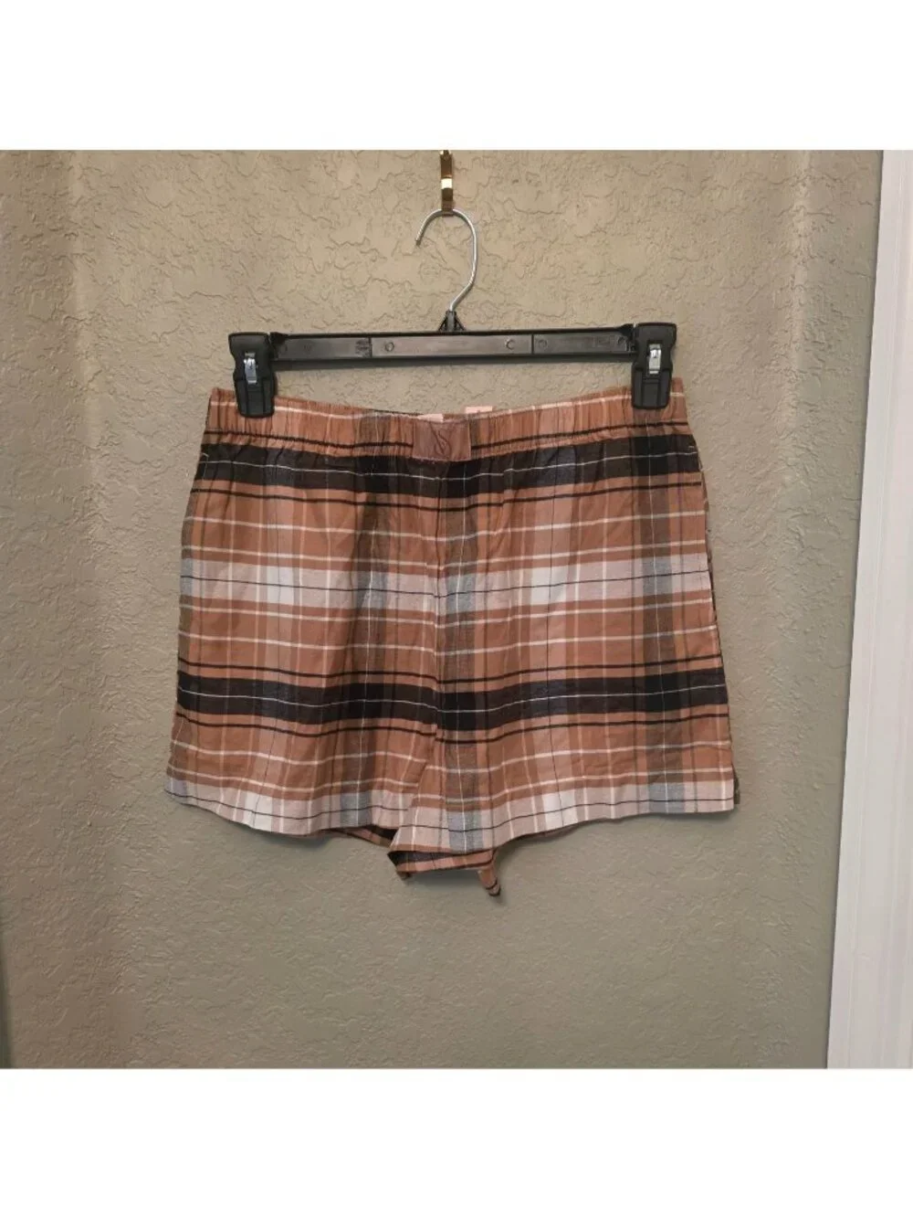 Victoria's Secret Brown Plaid Modal Cotton Blend Boxer Pajama Shorts M NEW